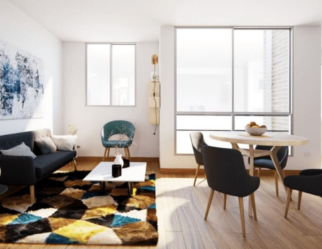 Vista sala comedor modernos – Apartamentos nuevos - Nuevos proyectos de vivienda en Riviera 2 - Apartamentos en venta en chía